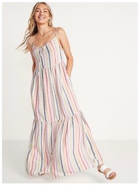 Old Navy XL EUC Women's Multicolor Striped Maxi Sundress - Sleeveless Tie Front